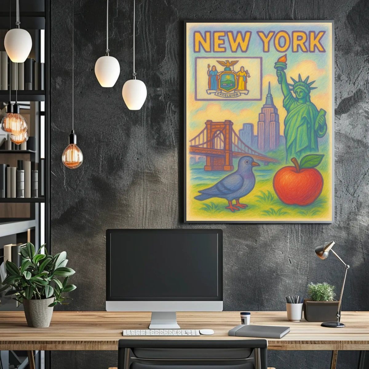 New York City Iconic Landmarks Poster Vintage Wall Art