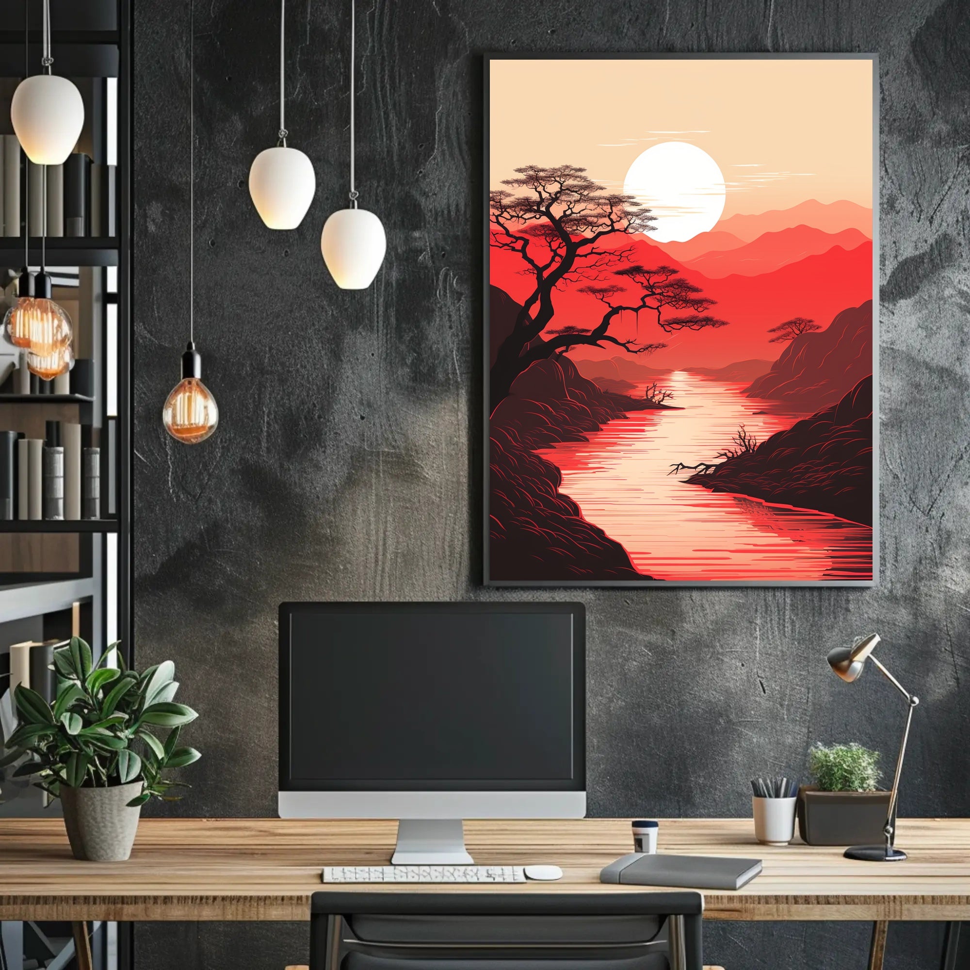 Tranquil Sunset Over Red Mountains Poster
