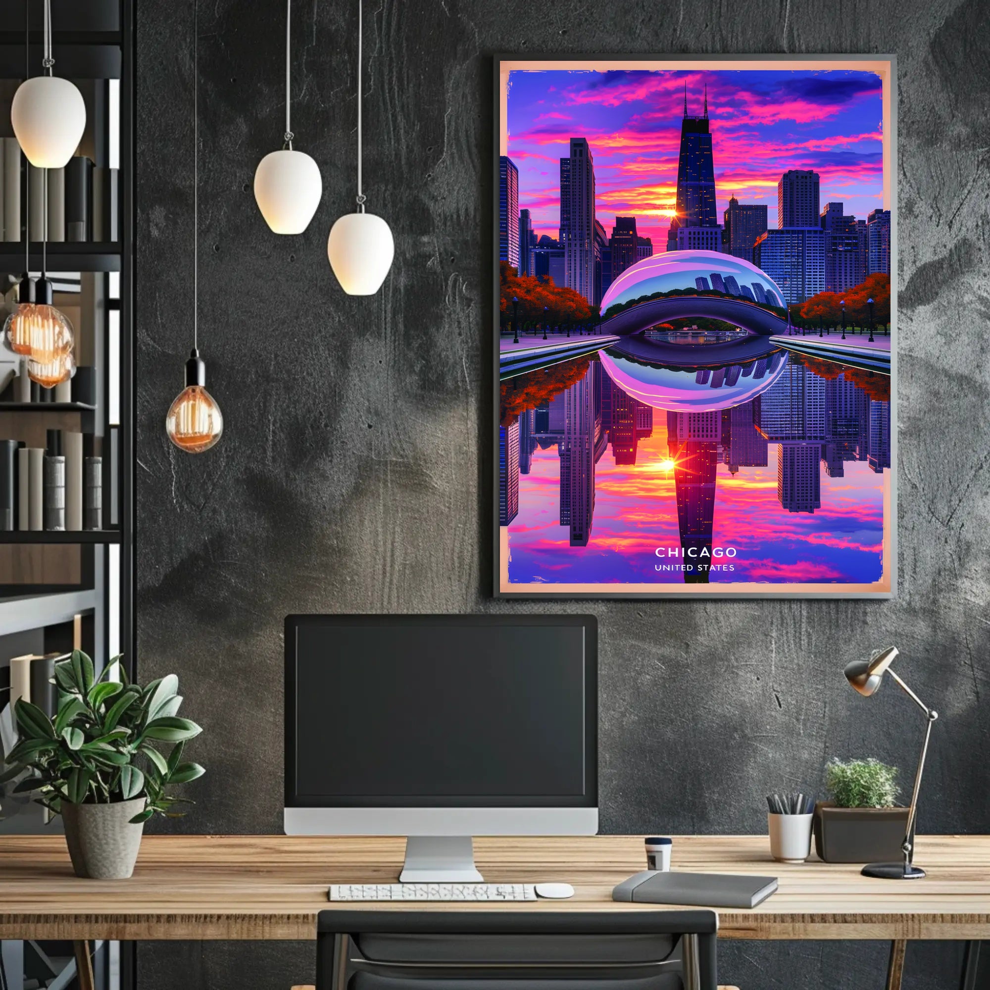 Chicago's Iconic Skyline at Sunset Poster