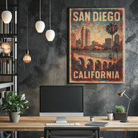 San Diego Skyline Art Deco Vintage Travel Collectors Poster
