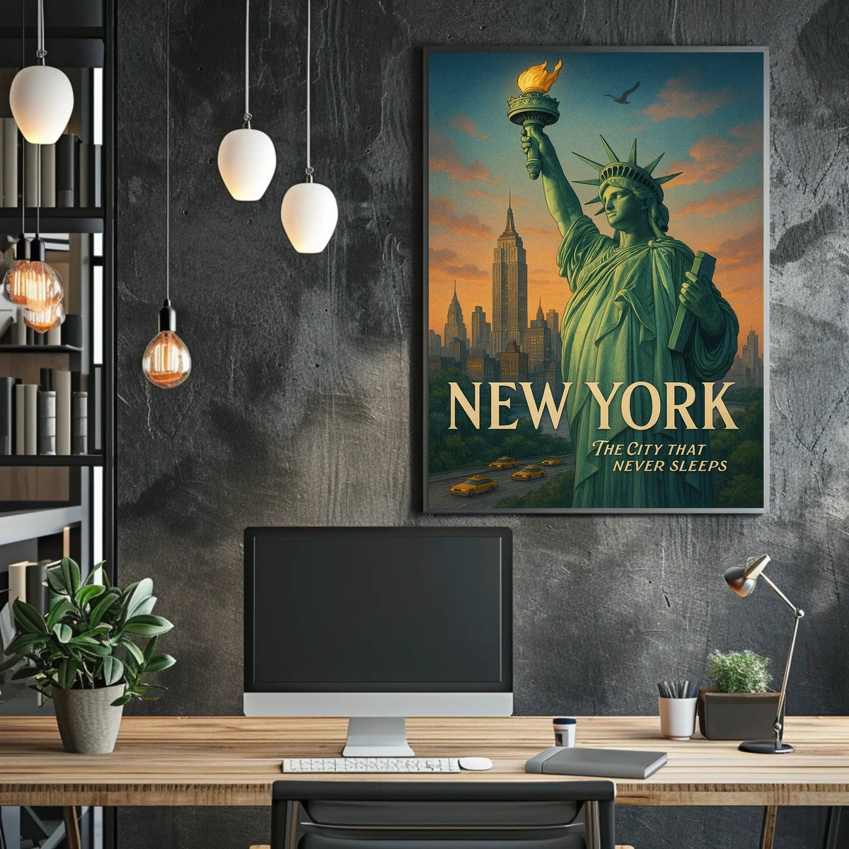 New York Statue of Liberty City Poster Vintage Wall Art