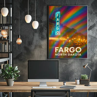 Fargo North Dakota Vibrant Cityscape Digital Painting Impressionism Urban Travel Poster
