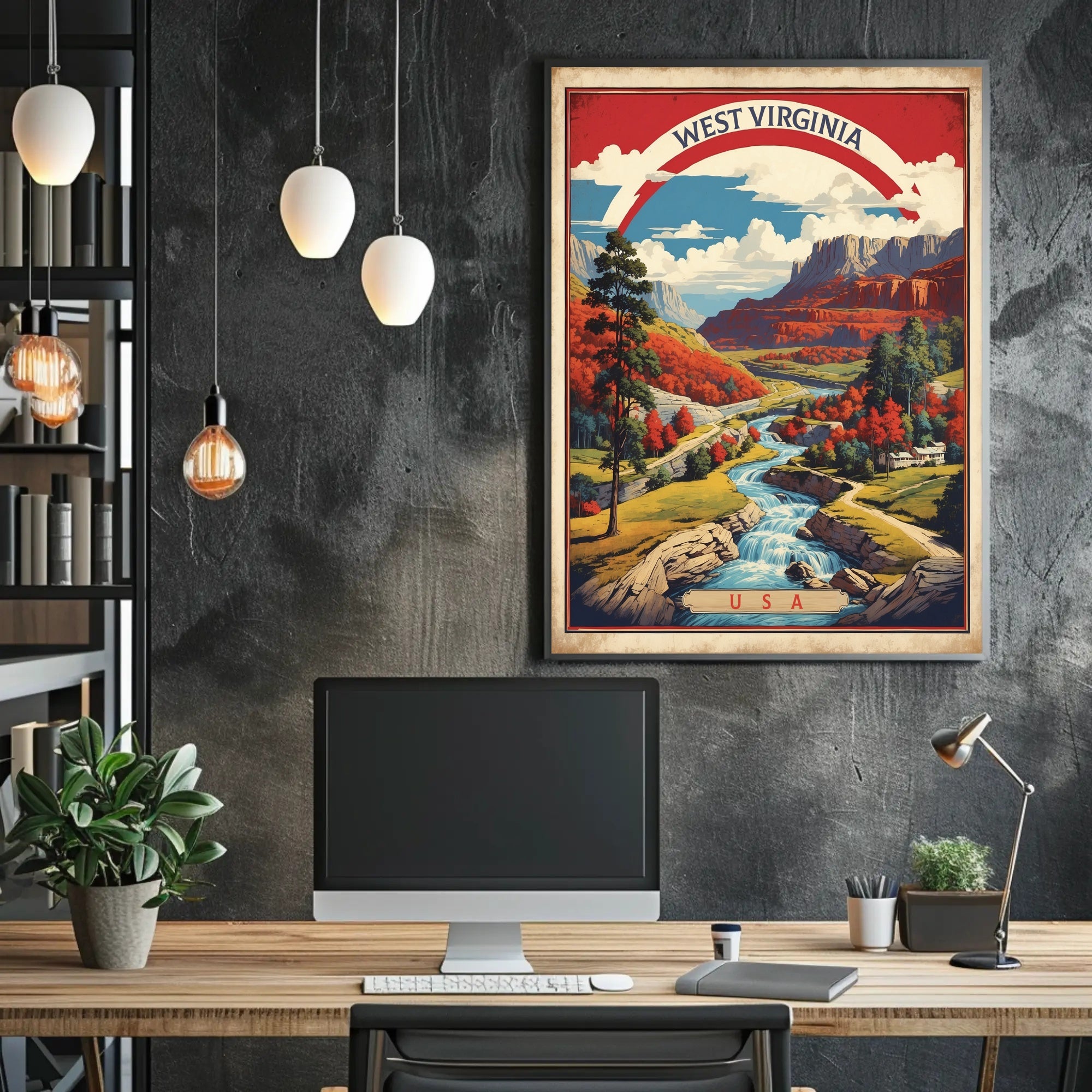 West Virginia Vintage Travel Illustration Poster