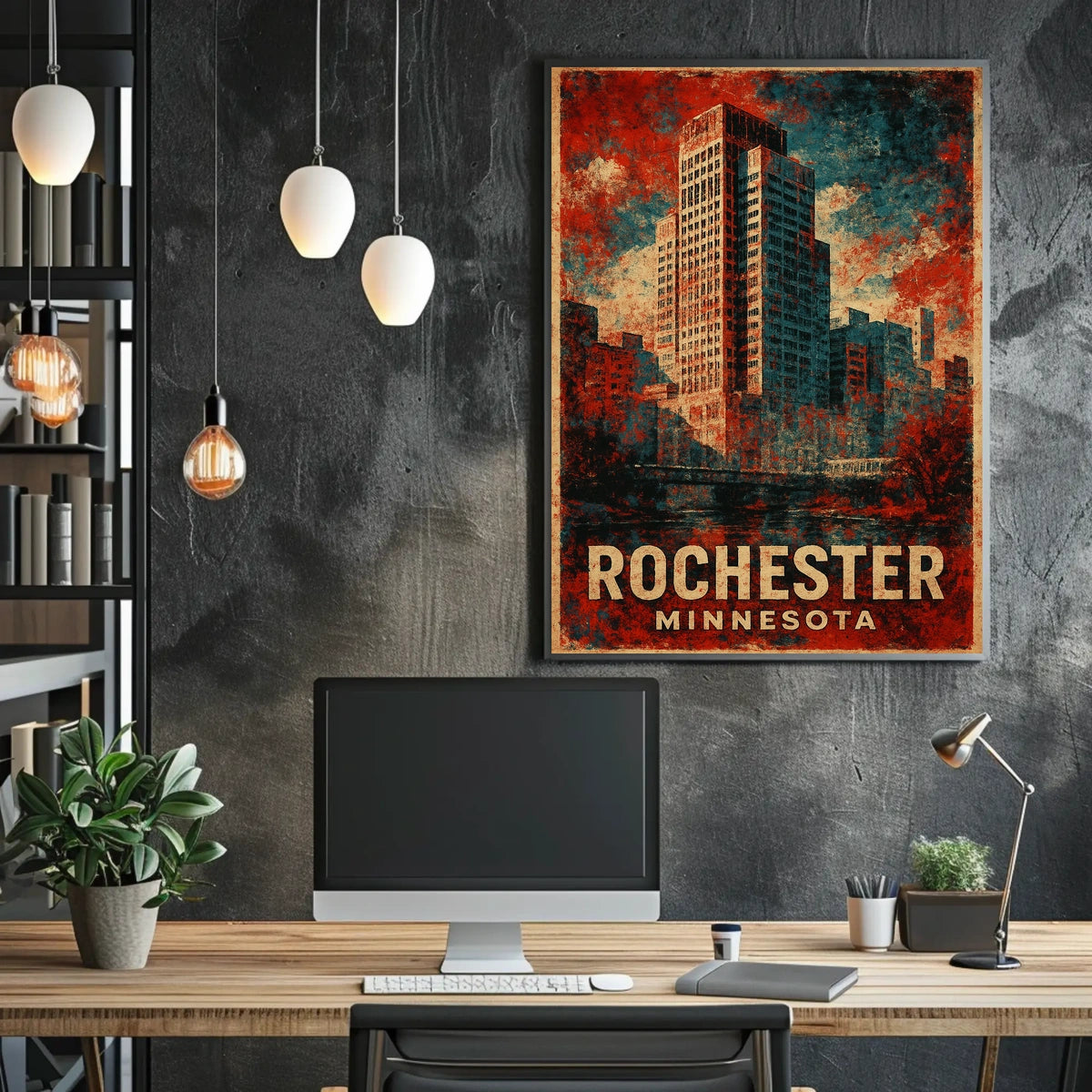 Rochester Cityscape Vintage Art Poster