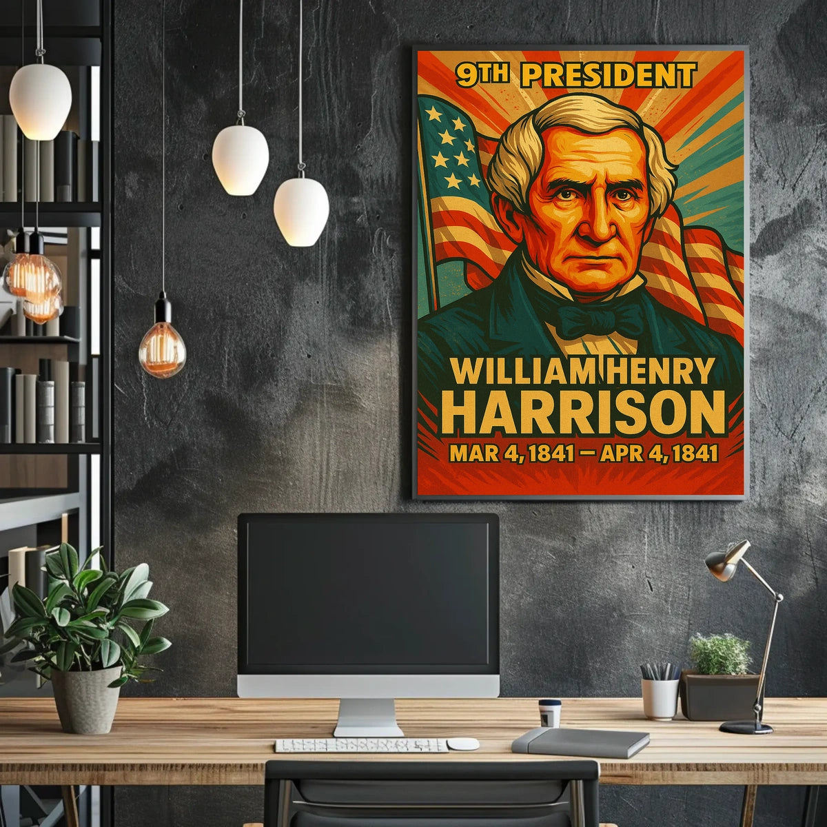 William Henry Harrison 9th President of the United States Colorful Comic Book Style Poster
