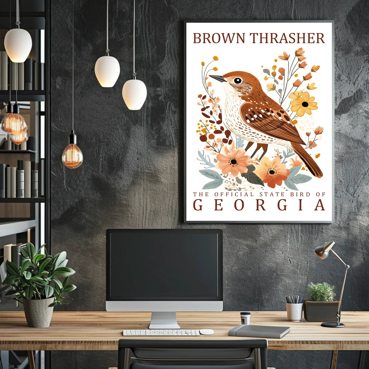 Brown Thrasher Georgia State Bird Art Poster
