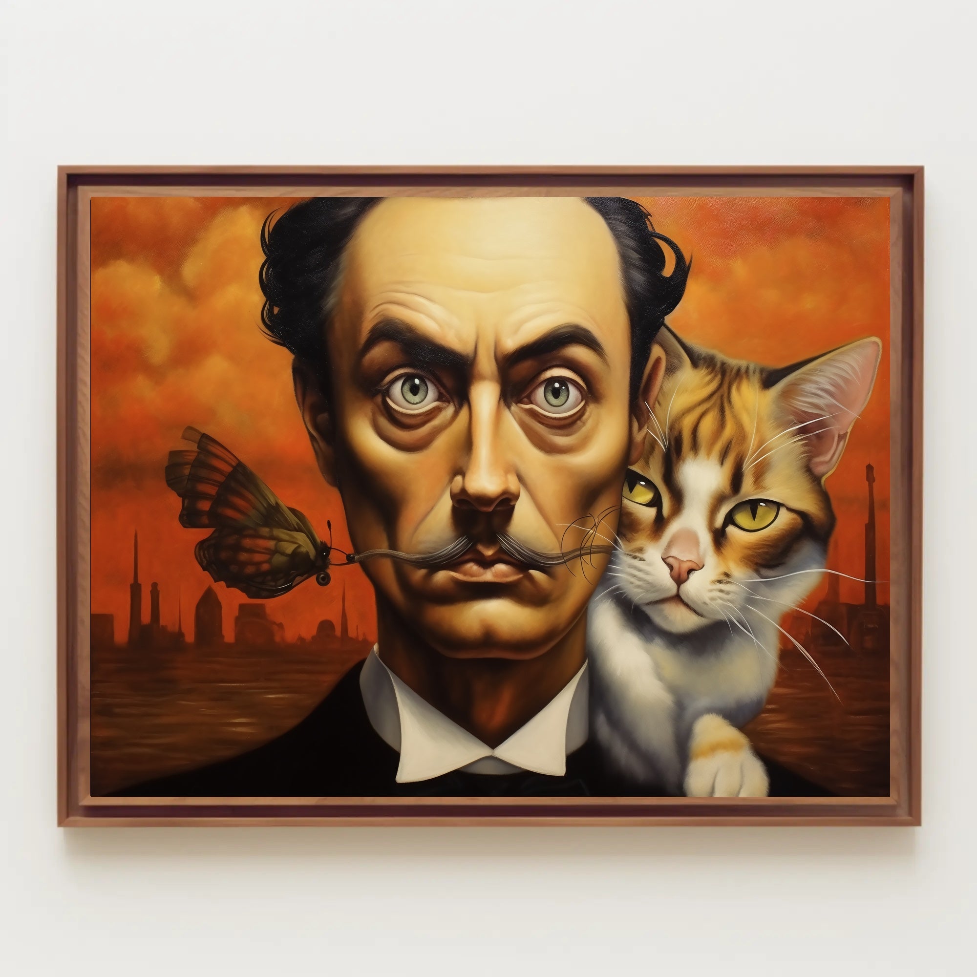 Surreal Urban Portrait with Man and Cat – Artistic Poster
