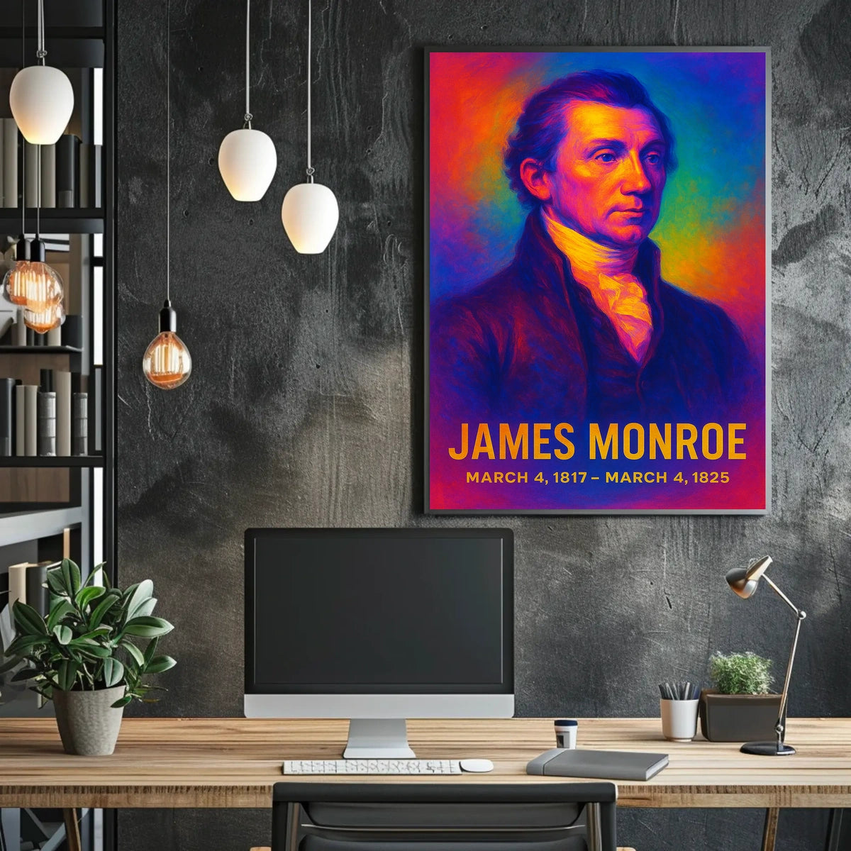 James Monroe 5th President of the United States Neon Gradient Overlay Poster