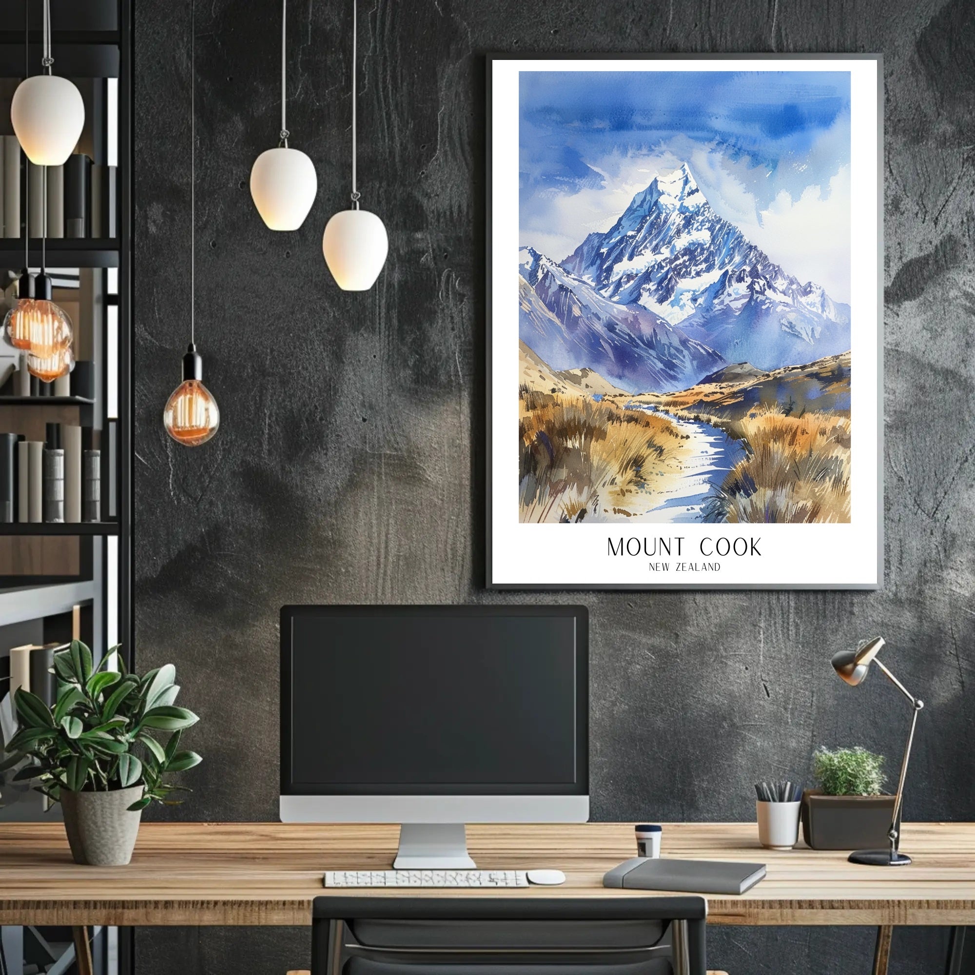 Mount Cook Watercolor Travel Poster PosterGoat