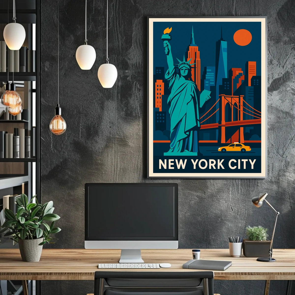 New York City Iconic Landmarks Poster Geometric Wall Art