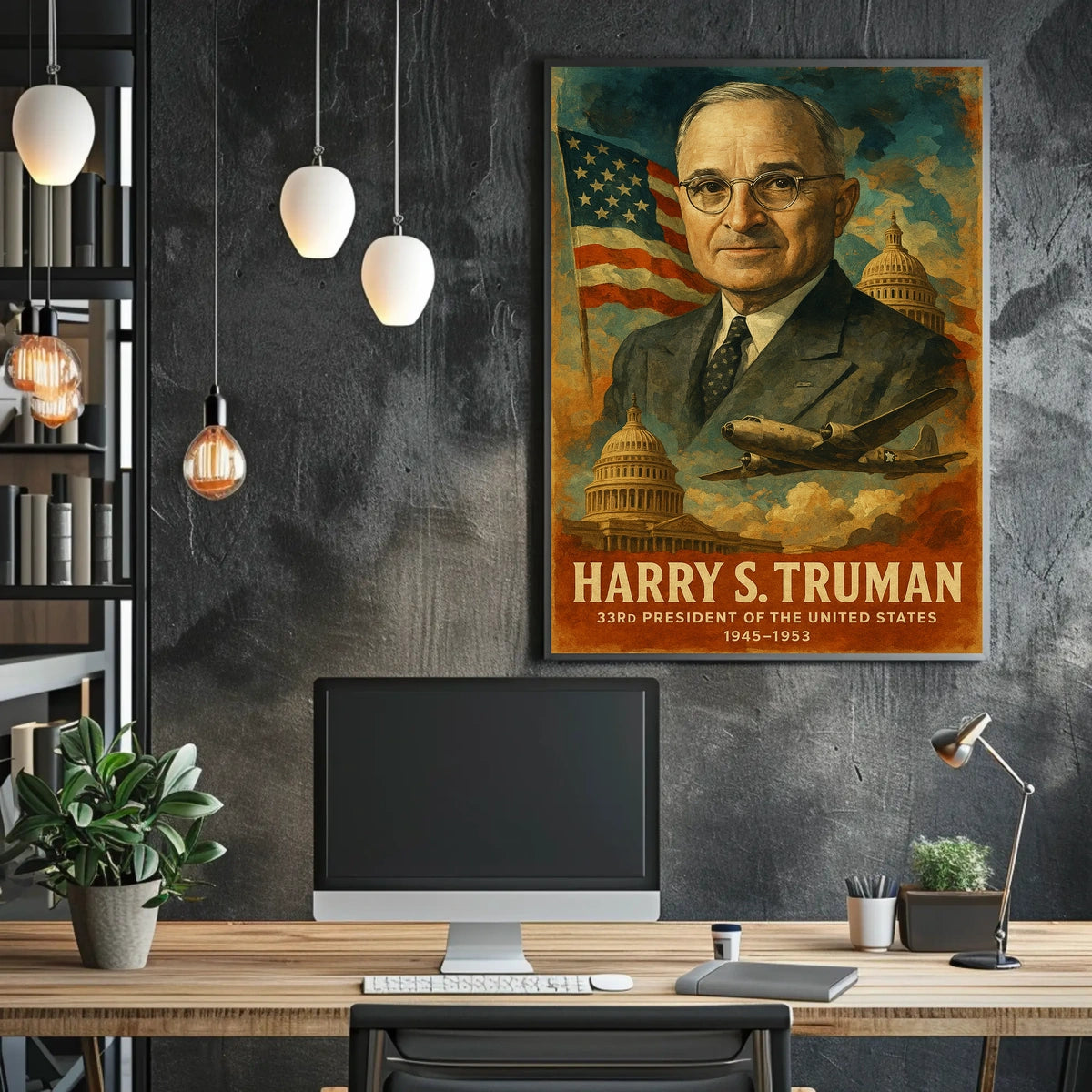 Harry S. Truman 33rd President of the United States Layered Digital Collage Poster