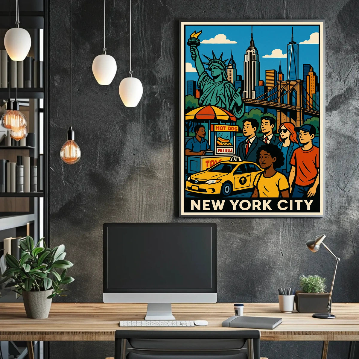 New York City Skyline Panorama Poster Modern Wall Art