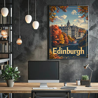 Edinburgh Autumn Cityscape: Vintage Travel Poster