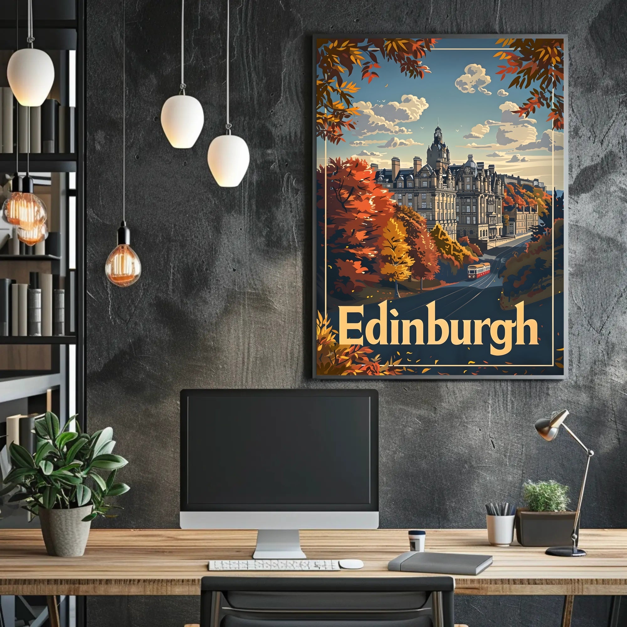 Edinburgh Autumn Cityscape: Vintage Travel Poster