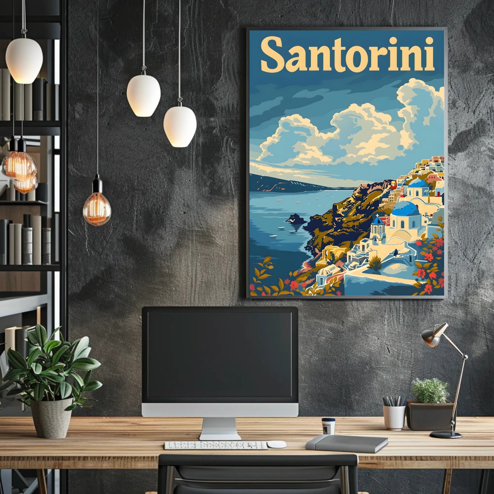 Santorini Dreamscape Coastal Scene Art Travel Poster