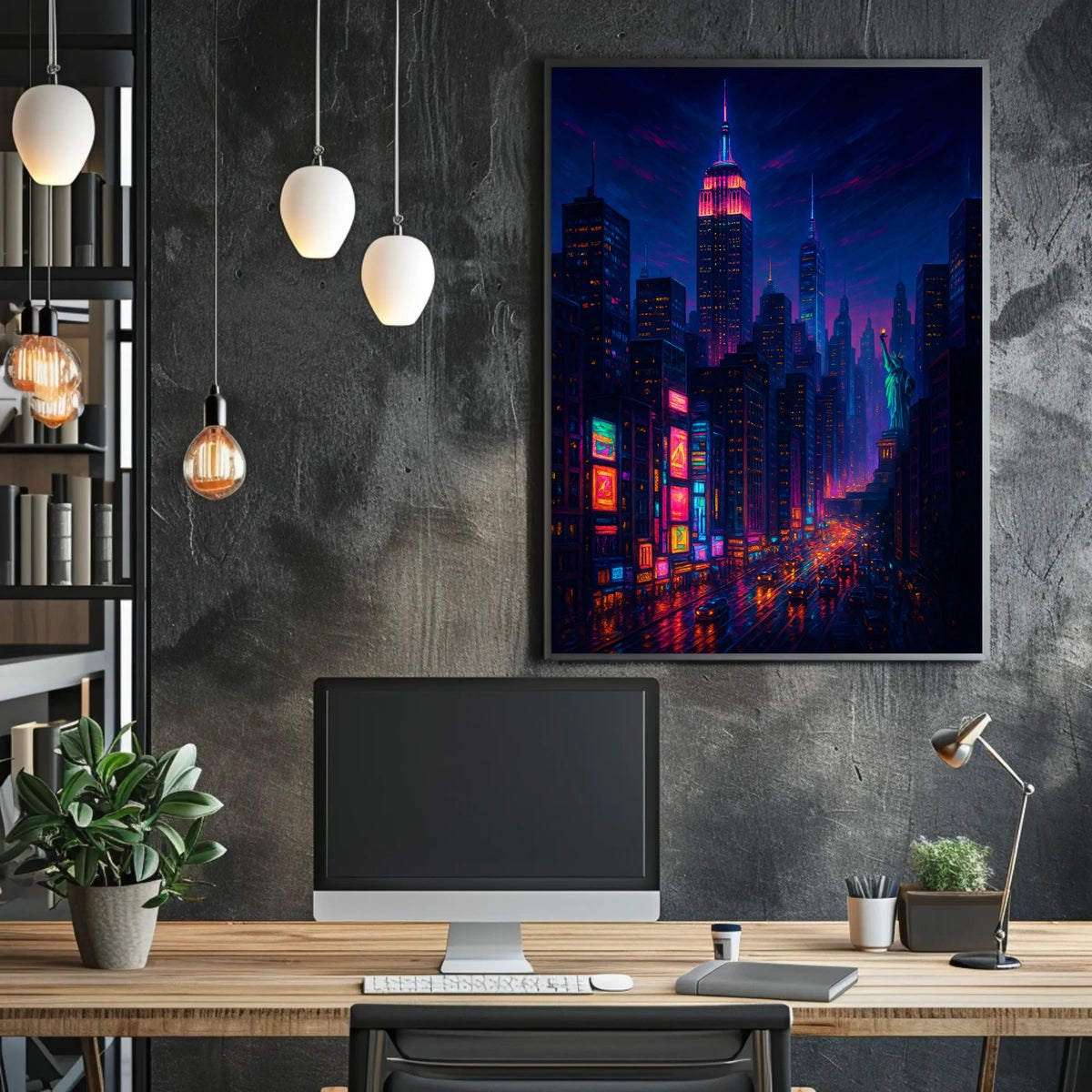New York City Neon Cityscape Poster Modern Wall Art