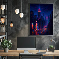 New York City Neon Cityscape Poster Modern Wall Art