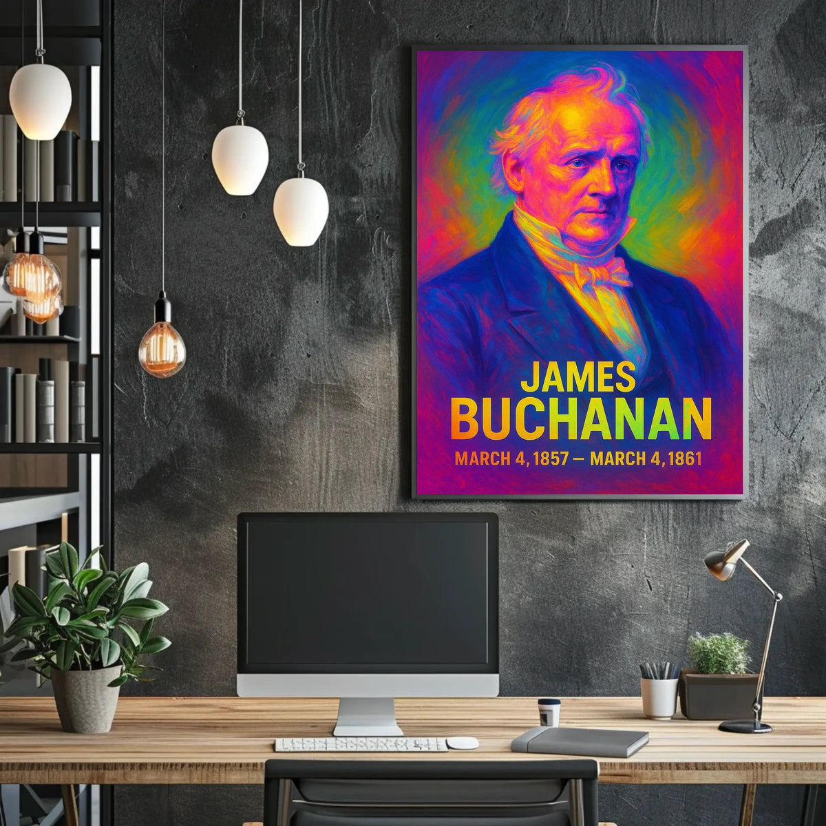 James Buchanan 15th President of the United States Neon Gradient Overlay Poster