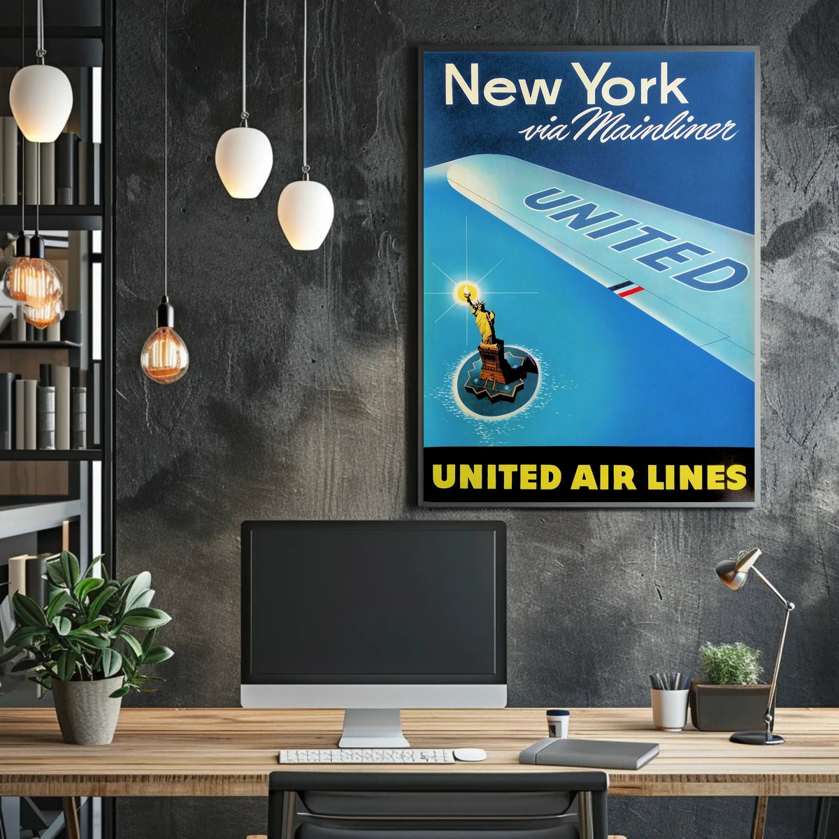 United Air Lines Travel New York Poster Vintage Wall Art