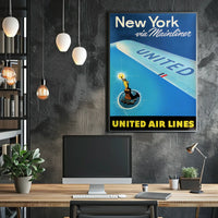 United Air Lines Travel New York Poster Vintage Wall Art