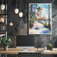 Serene Riverside Promenade Poster PosterGoat