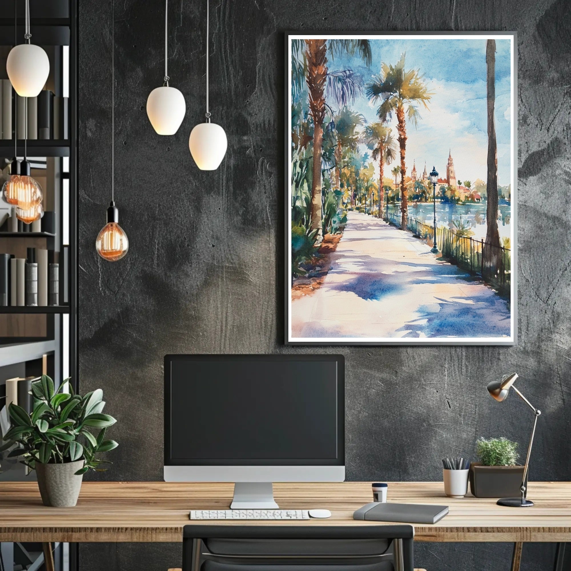 Serene Riverside Promenade Poster PosterGoat