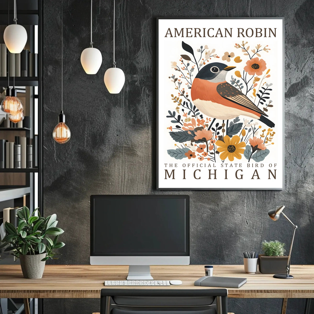 American Robin Michigan State Bird Art Poster