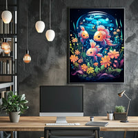 Underwater Harmony Vibrant Colorful Fish Blooming Flora Serene Ocean Life Scene Artwork Poster