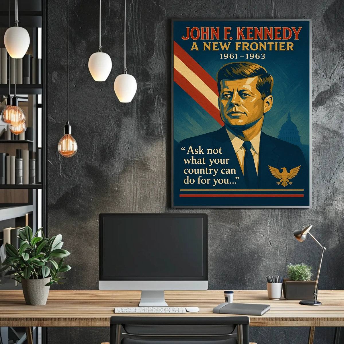 JFK Vintage Patriotic Poster with Inspirational Quote