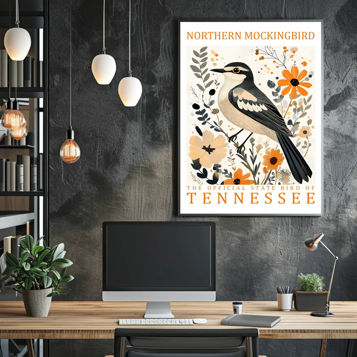 Tennessee Northern Mockingbird Nature Art Poster Print