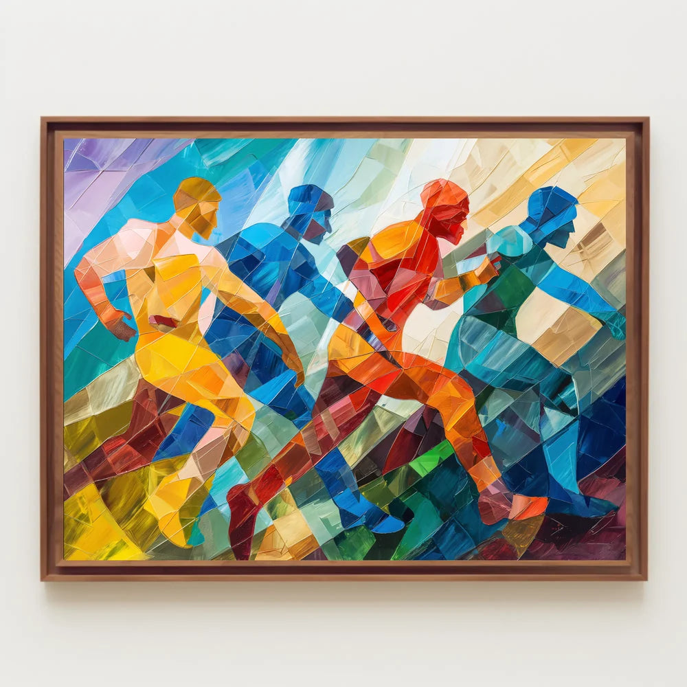 Dynamic Abstract Athletes: Vibrant Geometric Art Poster