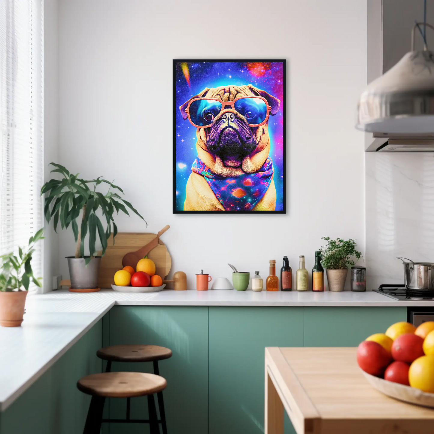 Space Pug Dog Neon Galaxy Glasses Cool Poster Art
