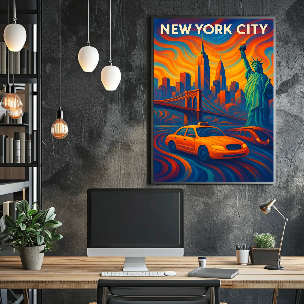 New York City Landmarks Poster Abstract Vibrant Wall Art
