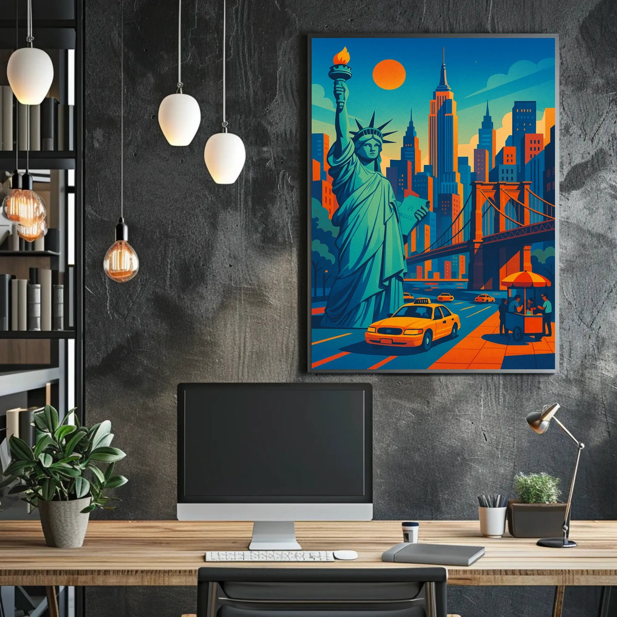 New York City Skyline Poster Retro Vibrant Wall Art