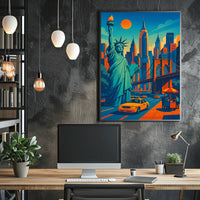 New York City Skyline Poster Retro Vibrant Wall Art