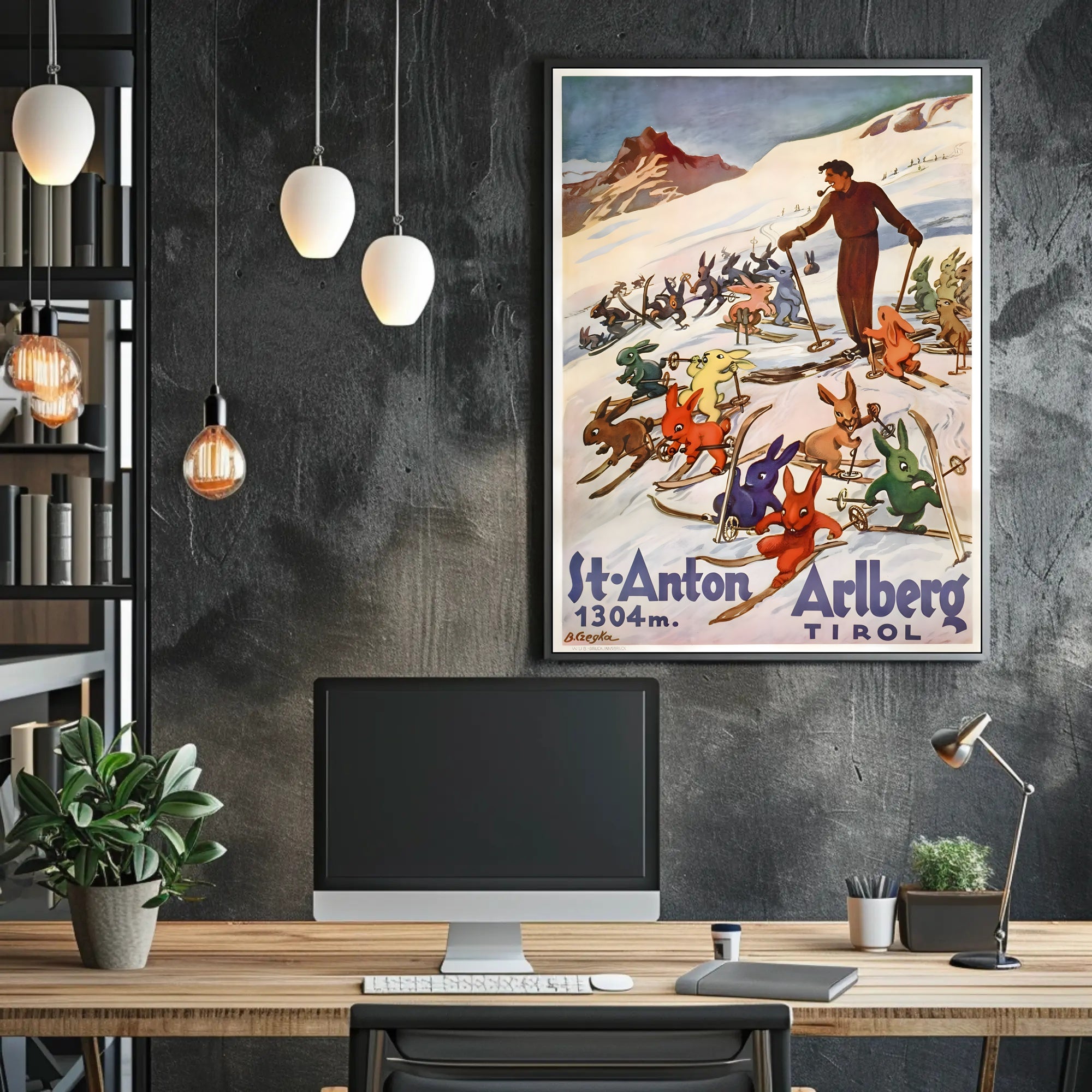 Skiing Rabbits in St. Anton Vintage Travel Poster PosterGoat