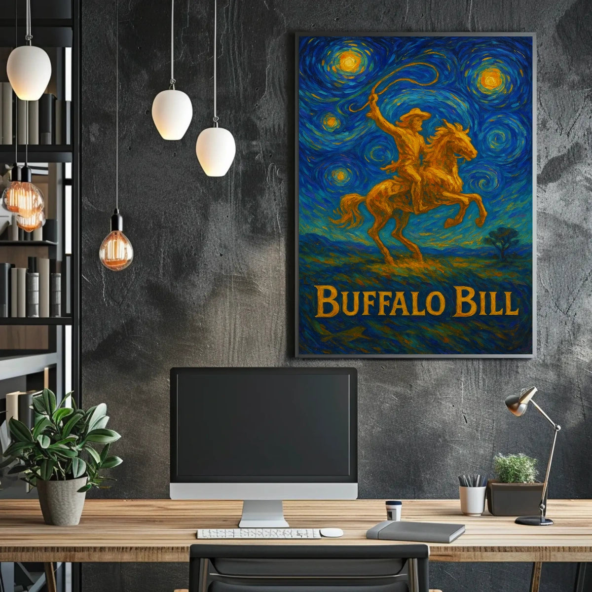 Cowboy Under Starry Sky Van Gogh Western Art Wild West Poster