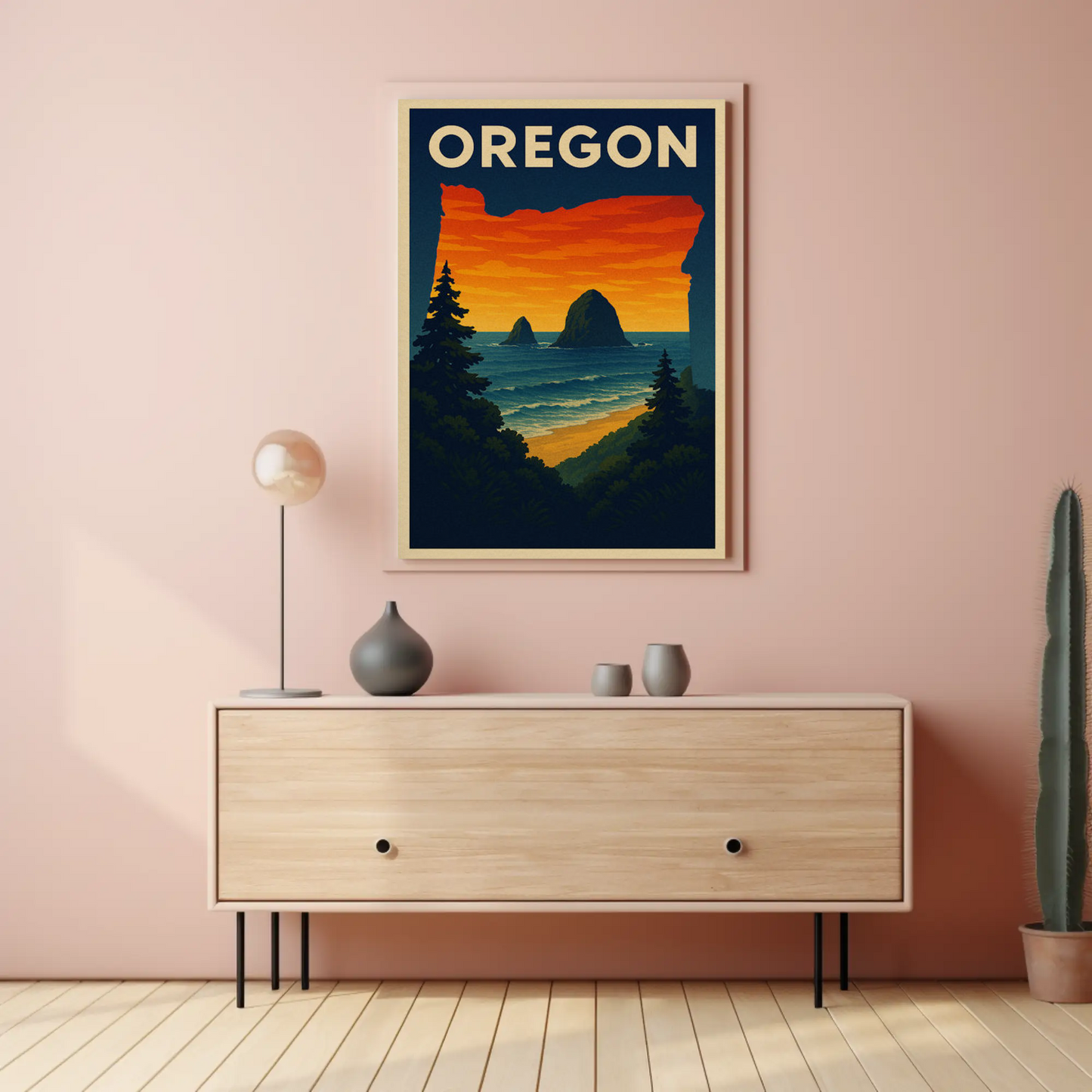 Oregon Coastal View Sunset Forest Travel Poster
