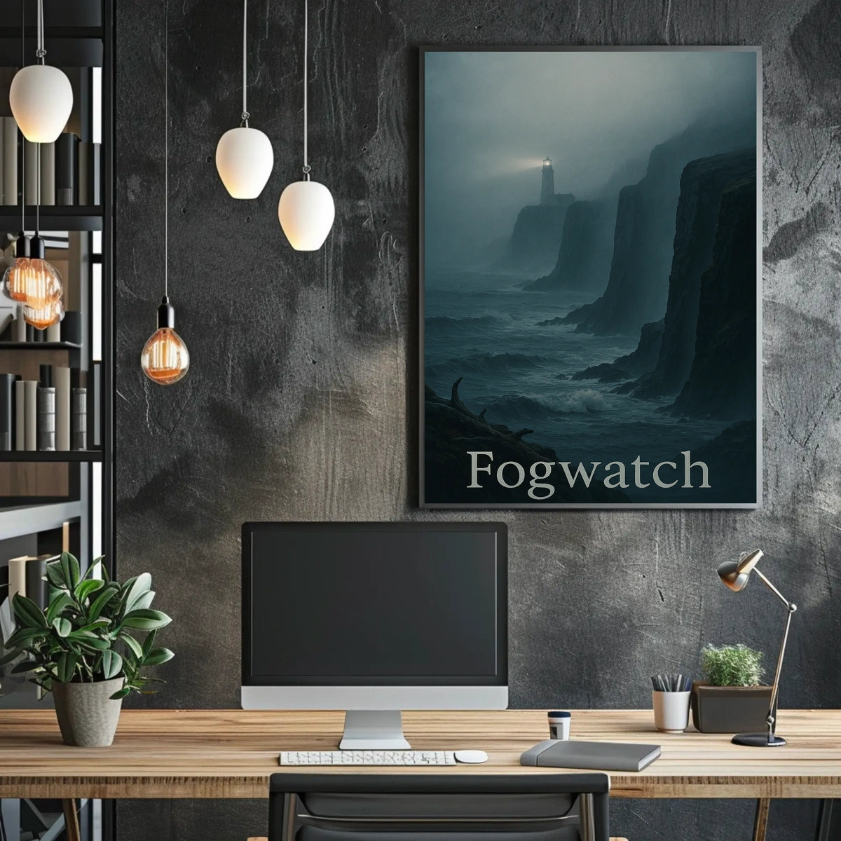 Fogwatch: Coastal Solitude Lighthouse Atmospheric Artistic Poster