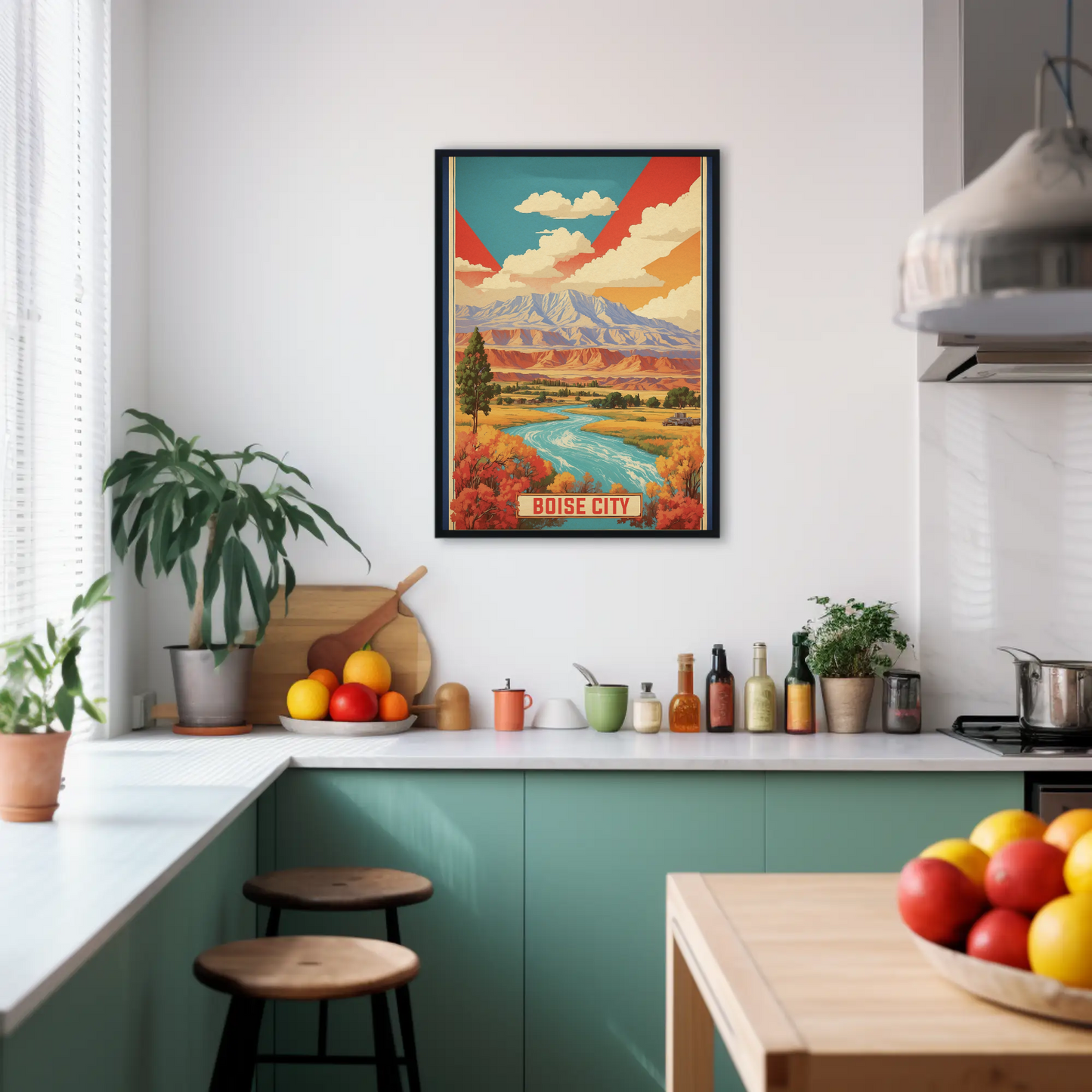 Boise City Idaho Cityscape Art Print Vintage Travel Poster