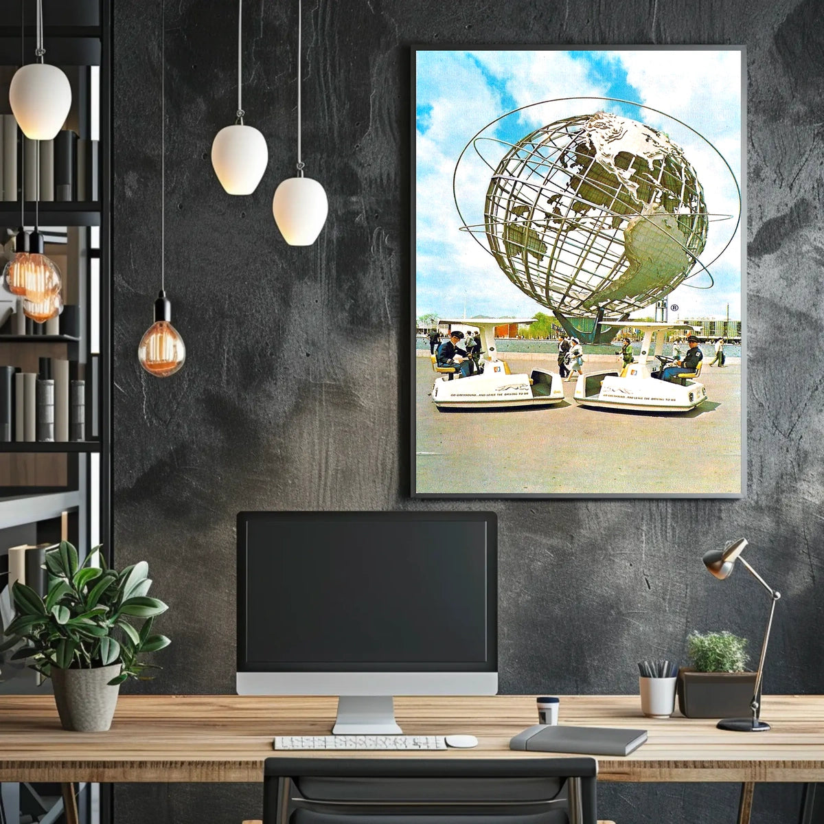 World's Fair Vintage Travel Poster Futuristic Globe Fans