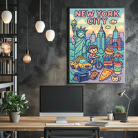 New York City Whimsical Cartoon Poster Modern Wall Art