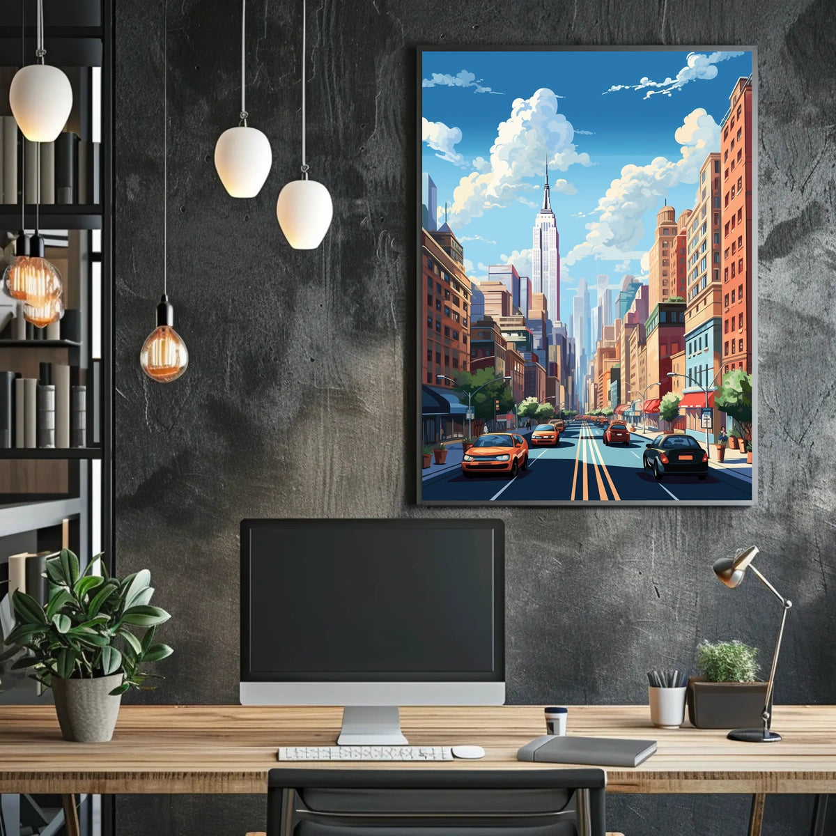 Stylized Urban Streetscape Art Print of New York - Travel Poster
