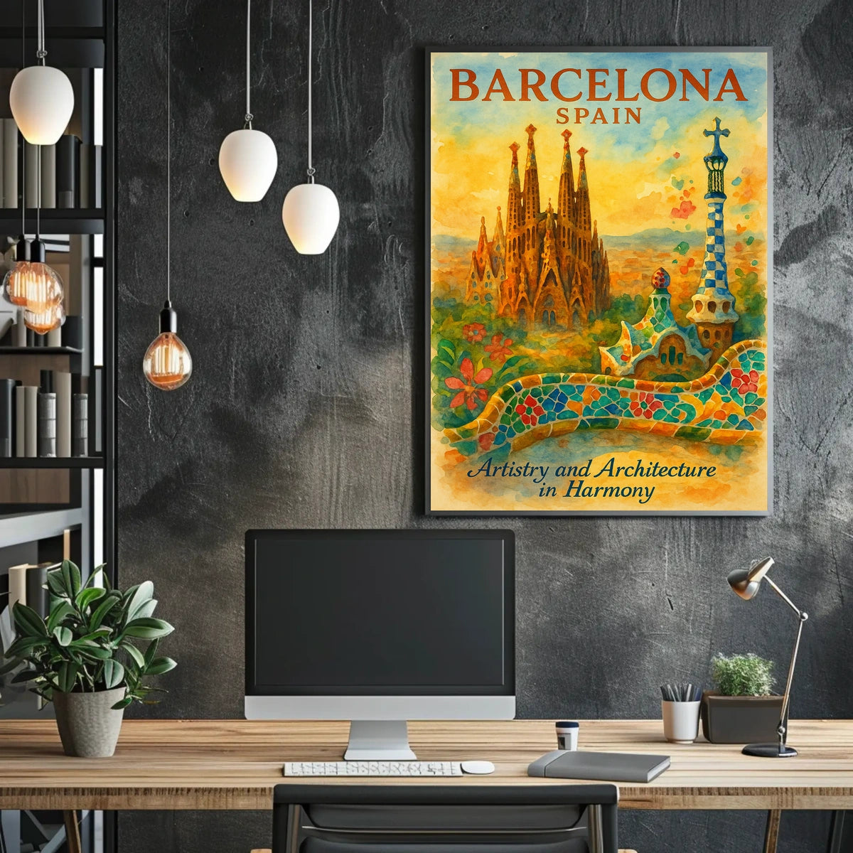 Barcelona Art Poster: Sagrada Famรญlia and Park Gรผell