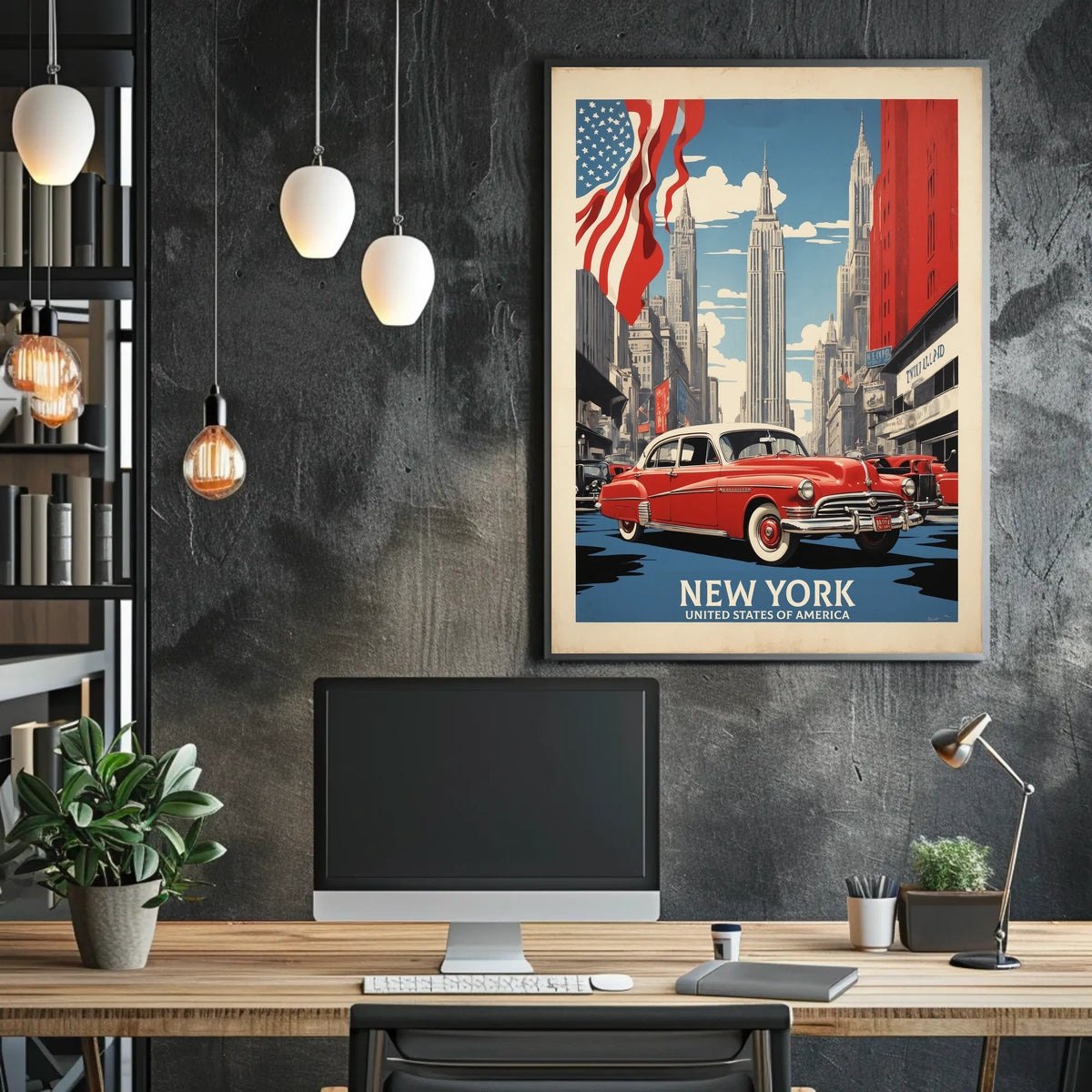 New York City Skyline Travel Poster Vintage Wall Art