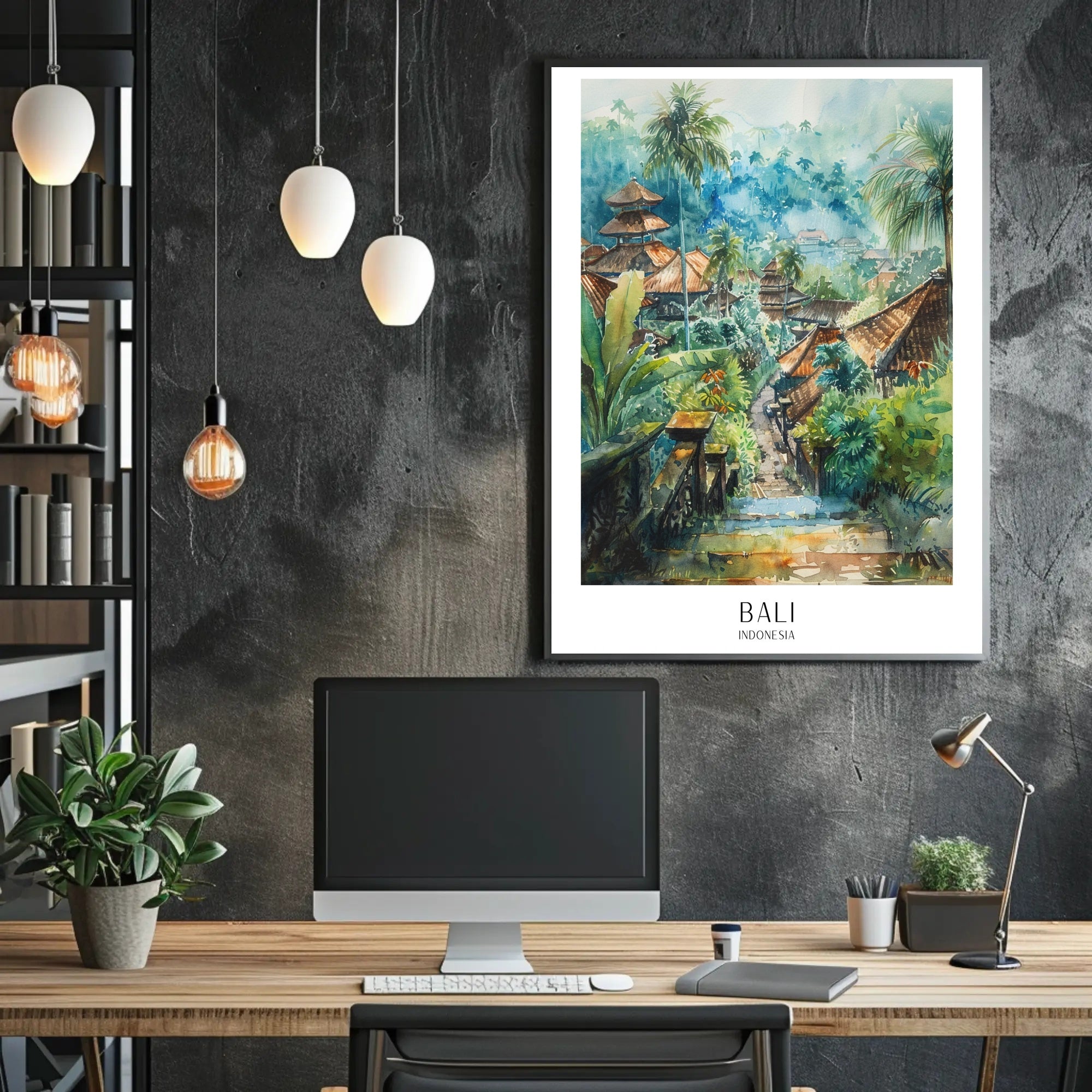 Bali Watercolor Travel Poster: Serene Tropical Landscape Art PosterGoat