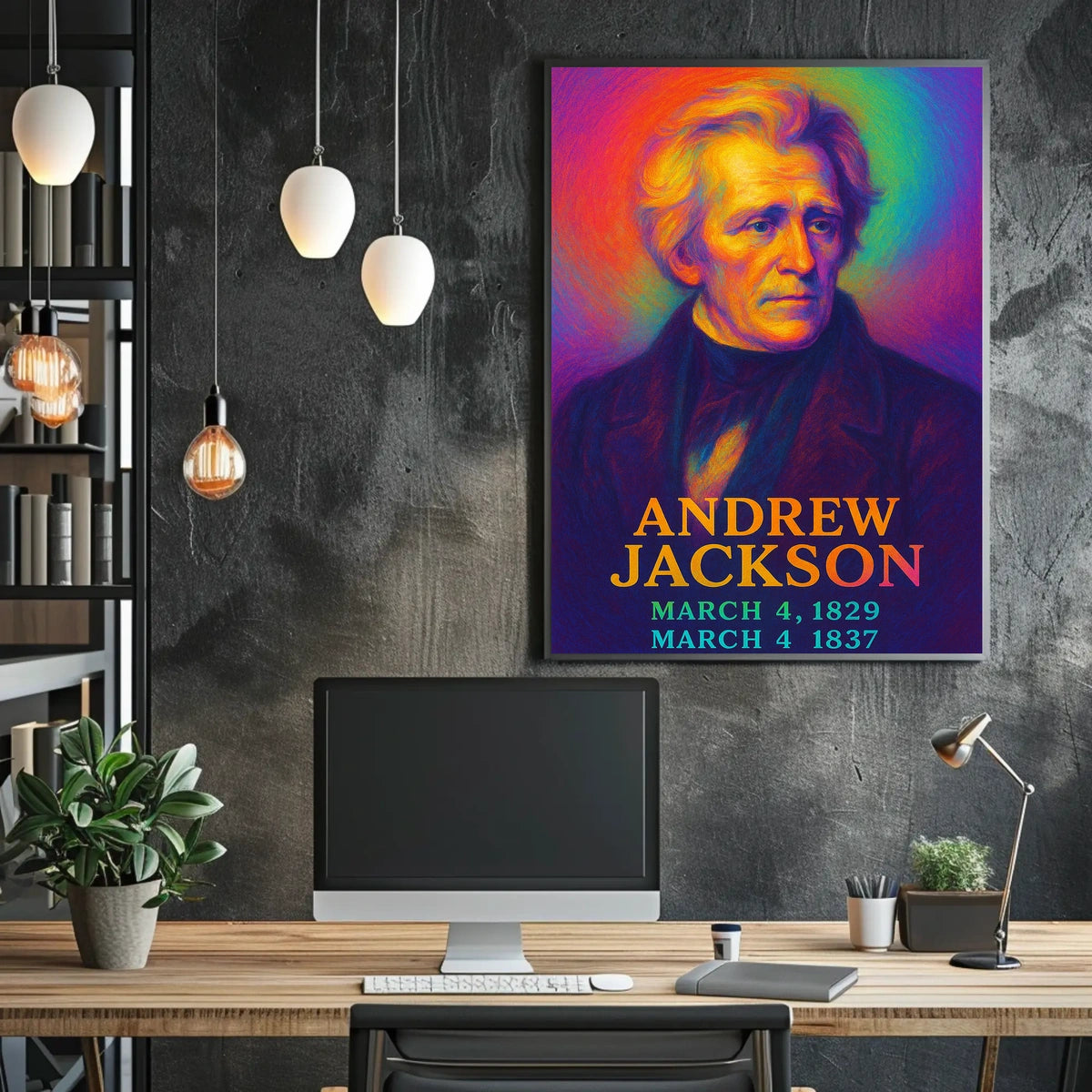 Andrew Jackson 7th President of the United States Neon Gradient Overlay Poster