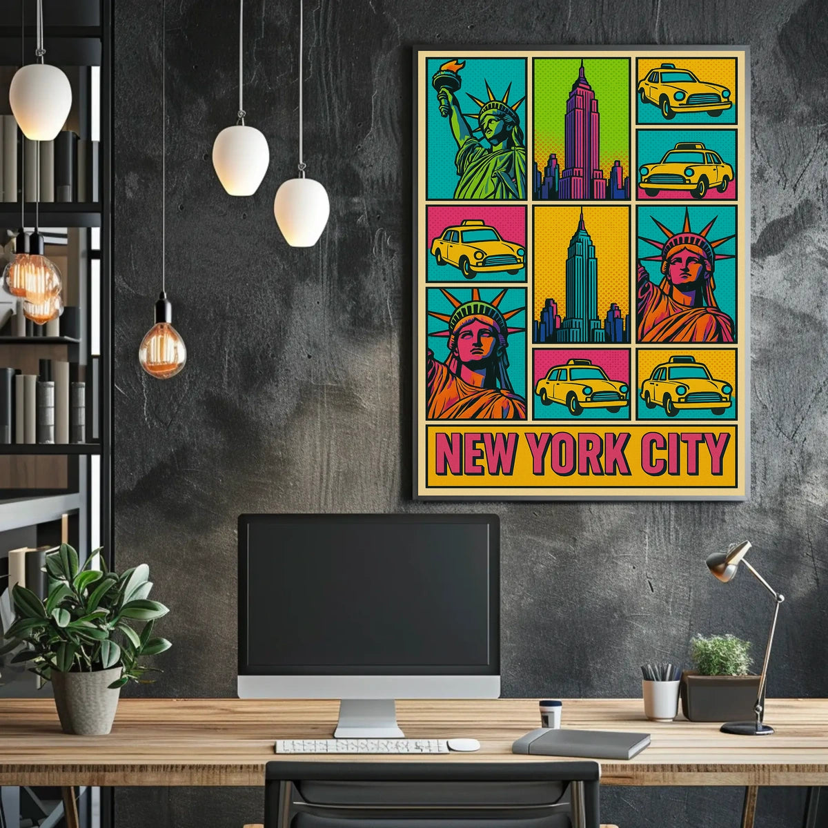 New York City Pop Art Cityscape Poster Abstract Wall Art