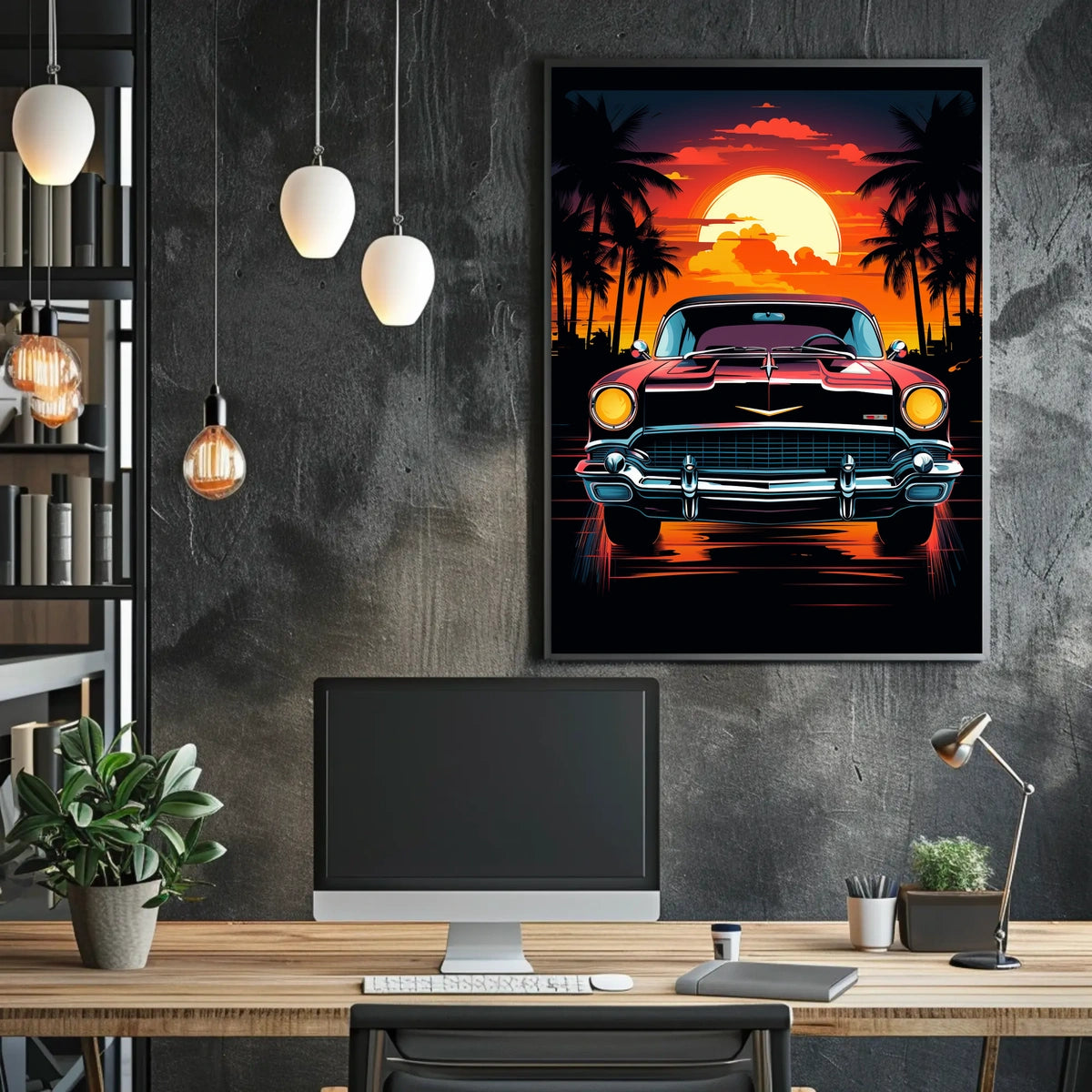 Classic Car at Sunset Poster