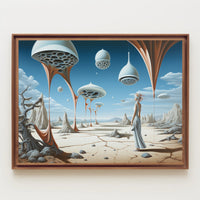 Surreal Desert Traveler with Futuristic Sci-Fi Poster